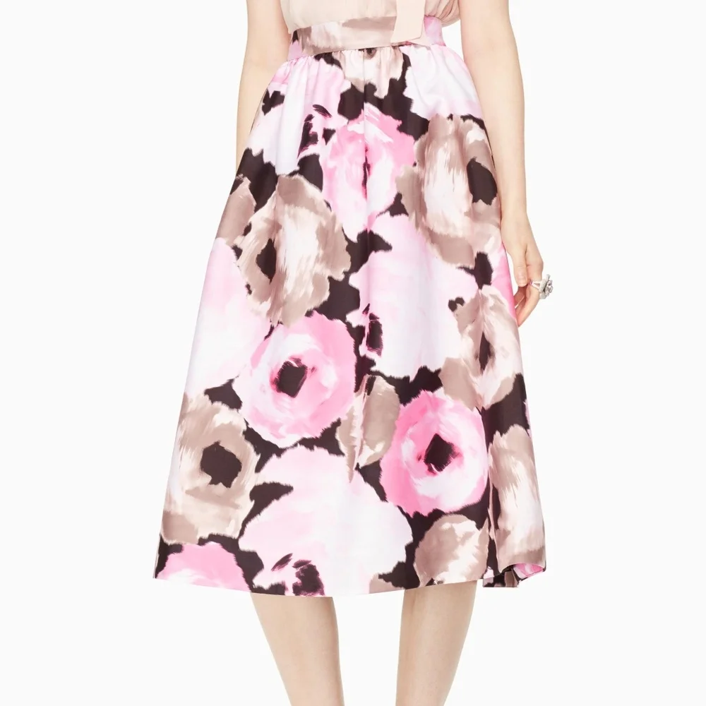 Kate Spade Madison Collection Lex Full Bloom Floral Midi Pink Black Skirt Small